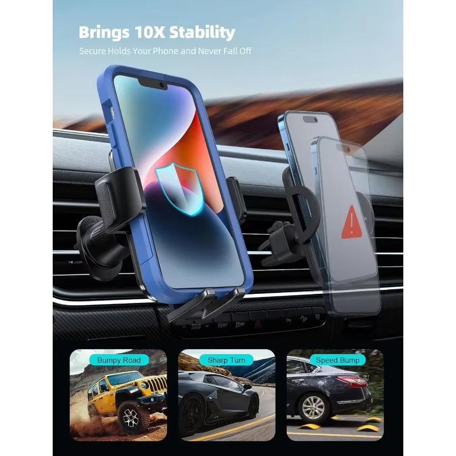 2025 Wider Clamp and Metal Hook Car Phone Holder with Thick Cases Friendly Design for Iphone 17 16 15 14 13 Pro Max Universal A