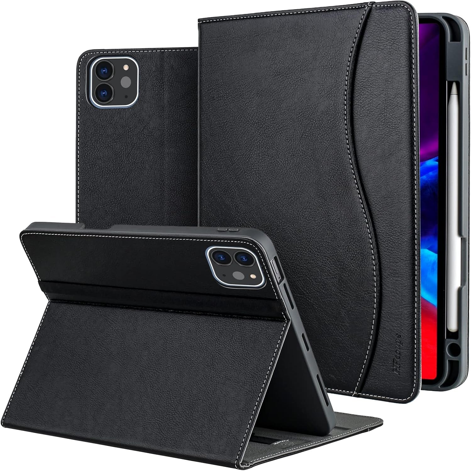 for Ipad Pro 11 Inch Case 4Th Generation 2022/2021 3Rd Gen /2020 2Nd, Ipad Pro Cases with Pencil Holder and Pocket, Multi-Angle Viewing Protective Folio Cover Auto Sleep/Wake, Black