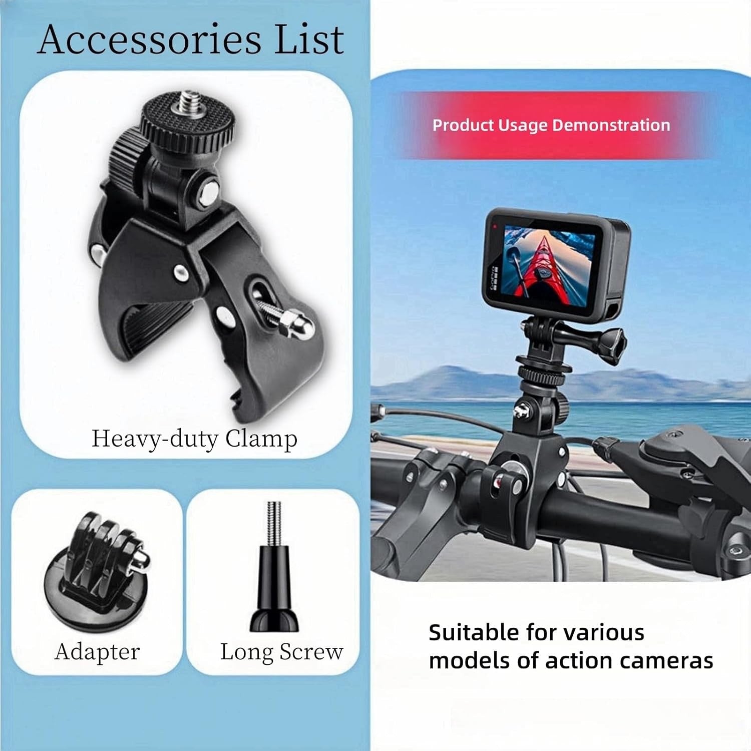 Action Camera Mount Clamp, Bike/Motorcycl