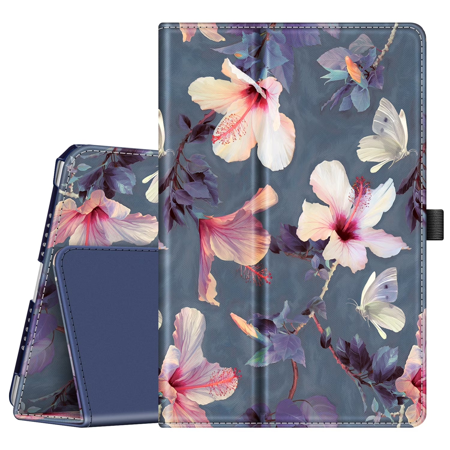 Case for Ipad 9.7 2018/2017, Ipad Air 2, Ipad Air - Slim Fit Vegan Leather Folio Stand Cover for Ipad 6Th / 5Th Gen, Ipad Air 1/2, Blooming Hibiscus