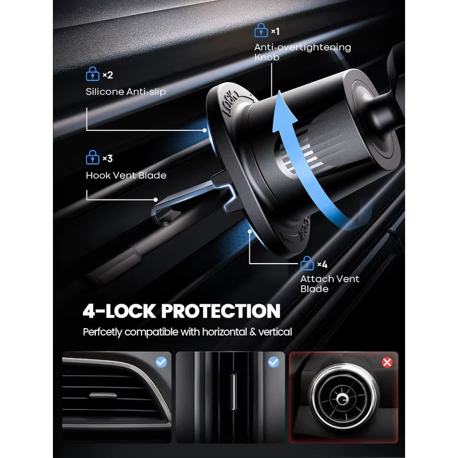 2025 Wider Clamp and Metal Hook Car Phone Holder with Thick Cases Friendly Design for Iphone 17 16 15 14 13 Pro Max Universal A