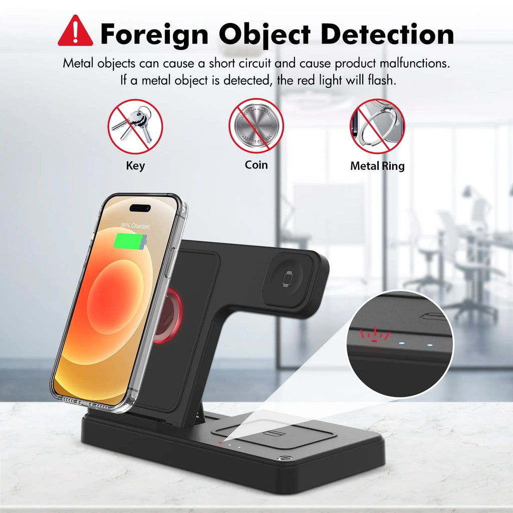 15W Wireless Charger,3 in 1 Charging Station Compatible with Iphone 17 16 15 14 13 12 11 Pro Max plus XS XR X 8, Fast Charging Dock Compatible for Apple Watch&Airpods 4 3 Pro,No Adapter