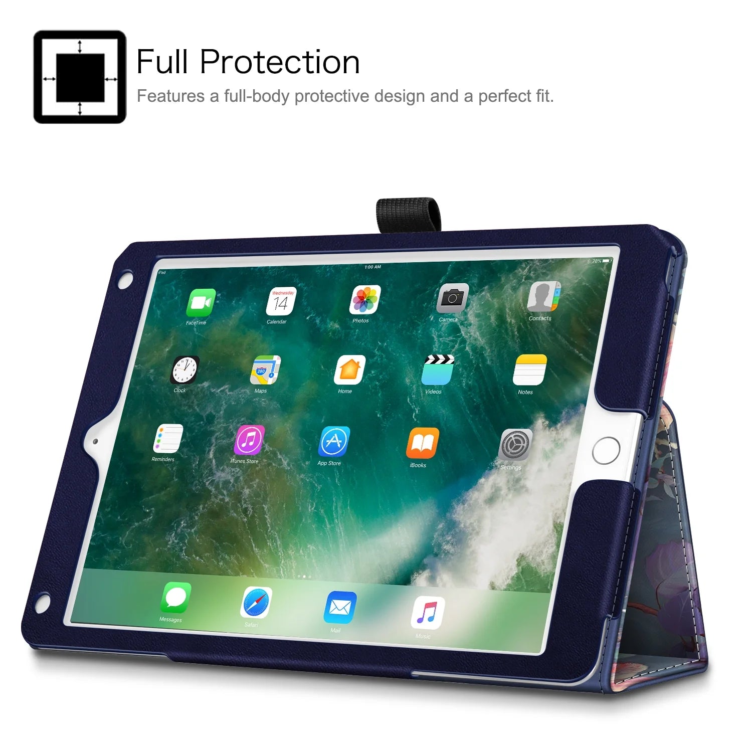 Case for Ipad 9.7 2018/2017, Ipad Air 2, Ipad Air - Slim Fit Vegan Leather Folio Stand Cover for Ipad 6Th / 5Th Gen, Ipad Air 1/2, Blooming Hibiscus