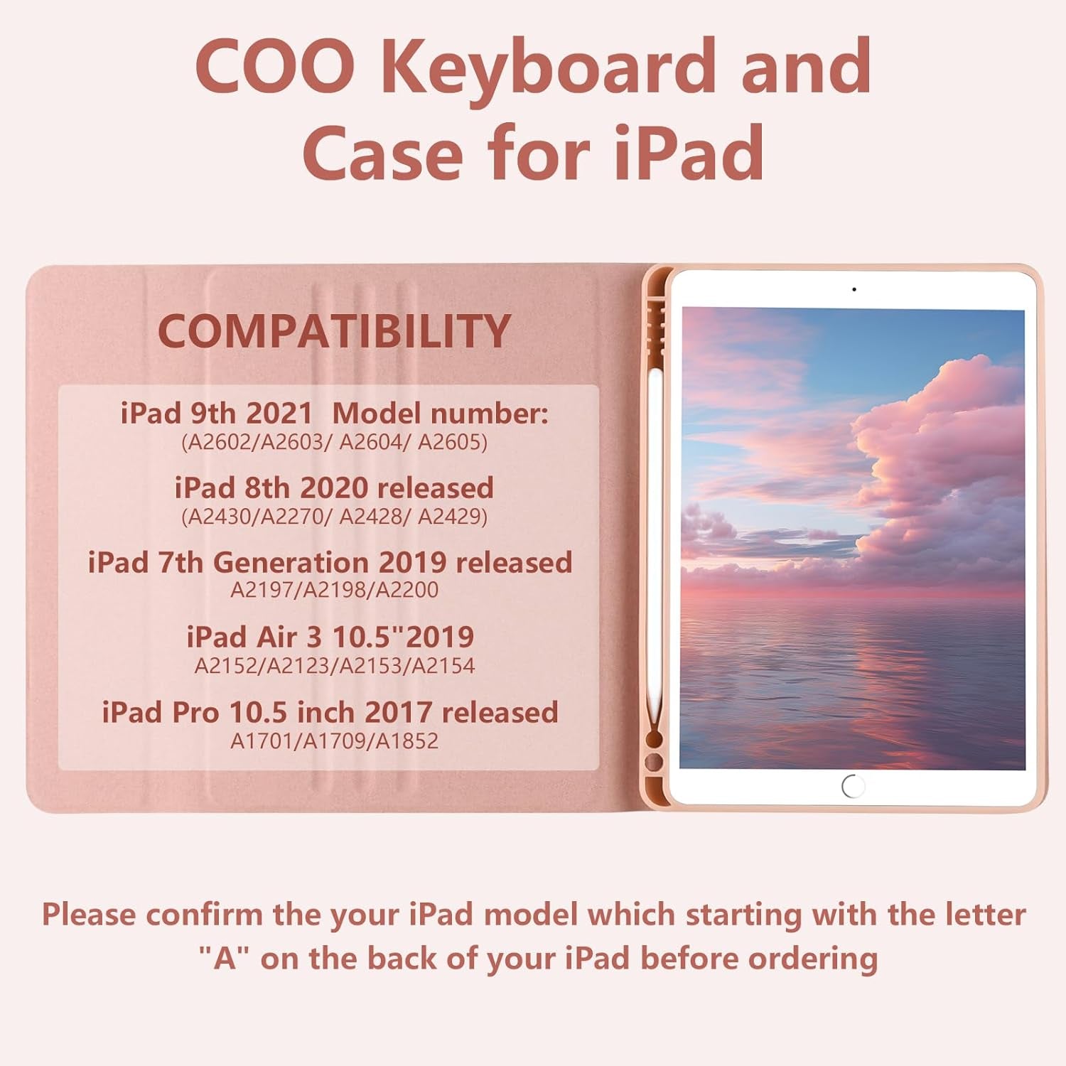 for Ipad 9Th Gen 2021 Case with Keyboard, 10.2 Inch, for Ipad 8Th/7Th Gen/Air 3/Pro 10.5, Detachable Wireless Bluetooth Keyboard with Pencil Holder