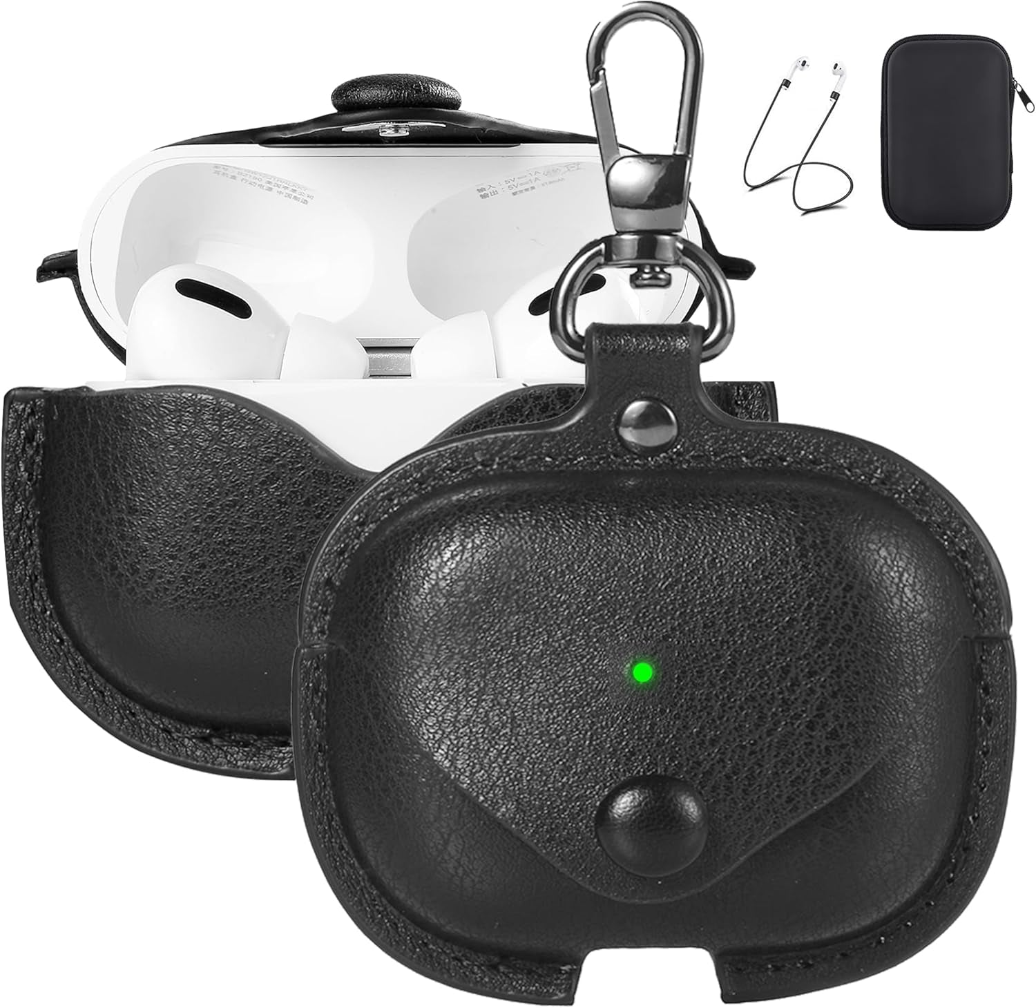 for Airpods Pro 3 Case Leather, Airpods Pro 3 Leather Case Cover with Keychain Compatible with Apple Airpod Pros 3Rd Generation 2025 (Front LED Visible),Black