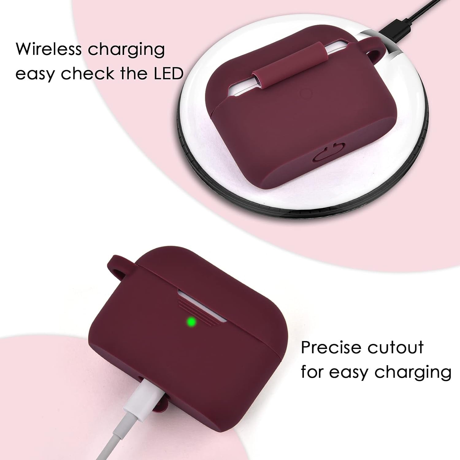 Compatible with Airpods Pro 1St Generation Case, Soft Airpod Pro Case for Airpods Pro (2019), Cute Protective Silicone Case Accessories with Pompom Keychain for Women Girl(Burgundy)