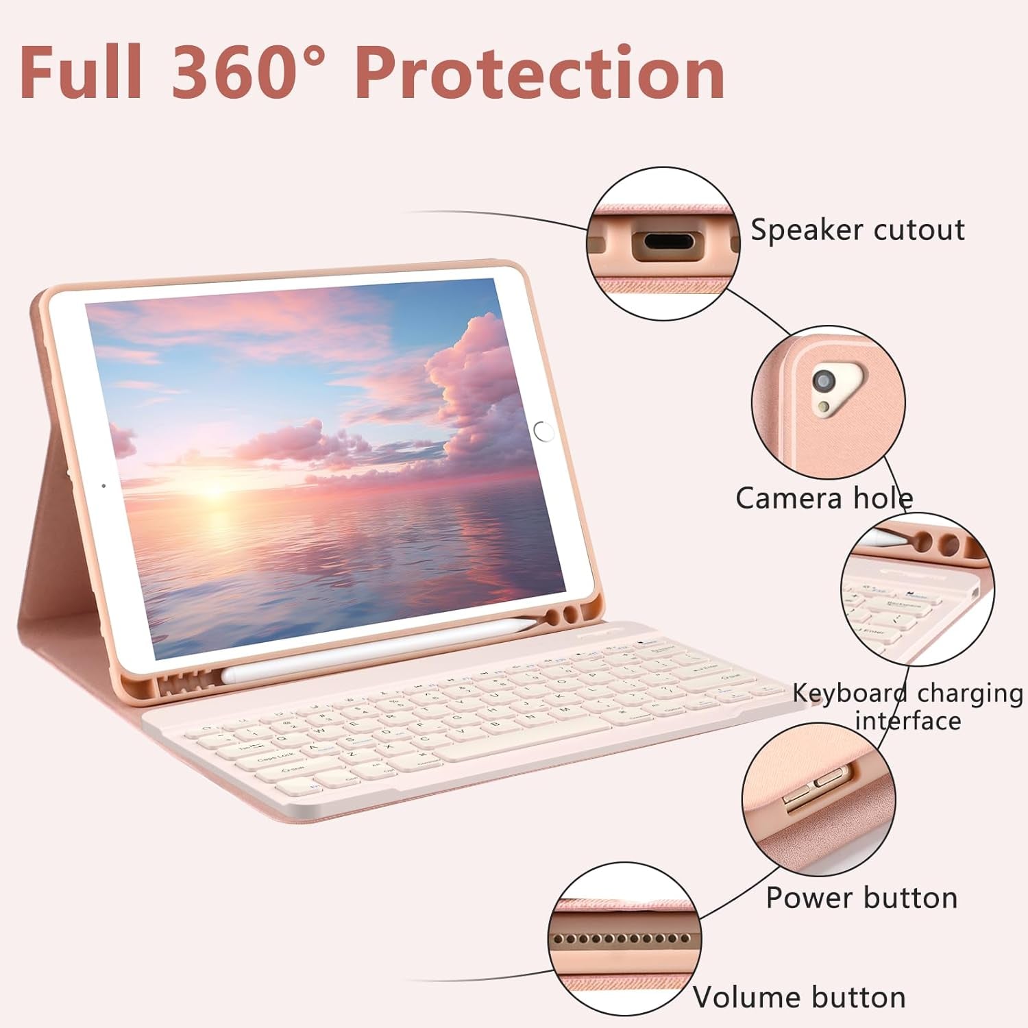 for Ipad 9Th Gen 2021 Case with Keyboard, 10.2 Inch, for Ipad 8Th/7Th Gen/Air 3/Pro 10.5, Detachable Wireless Bluetooth Keyboard with Pencil Holder