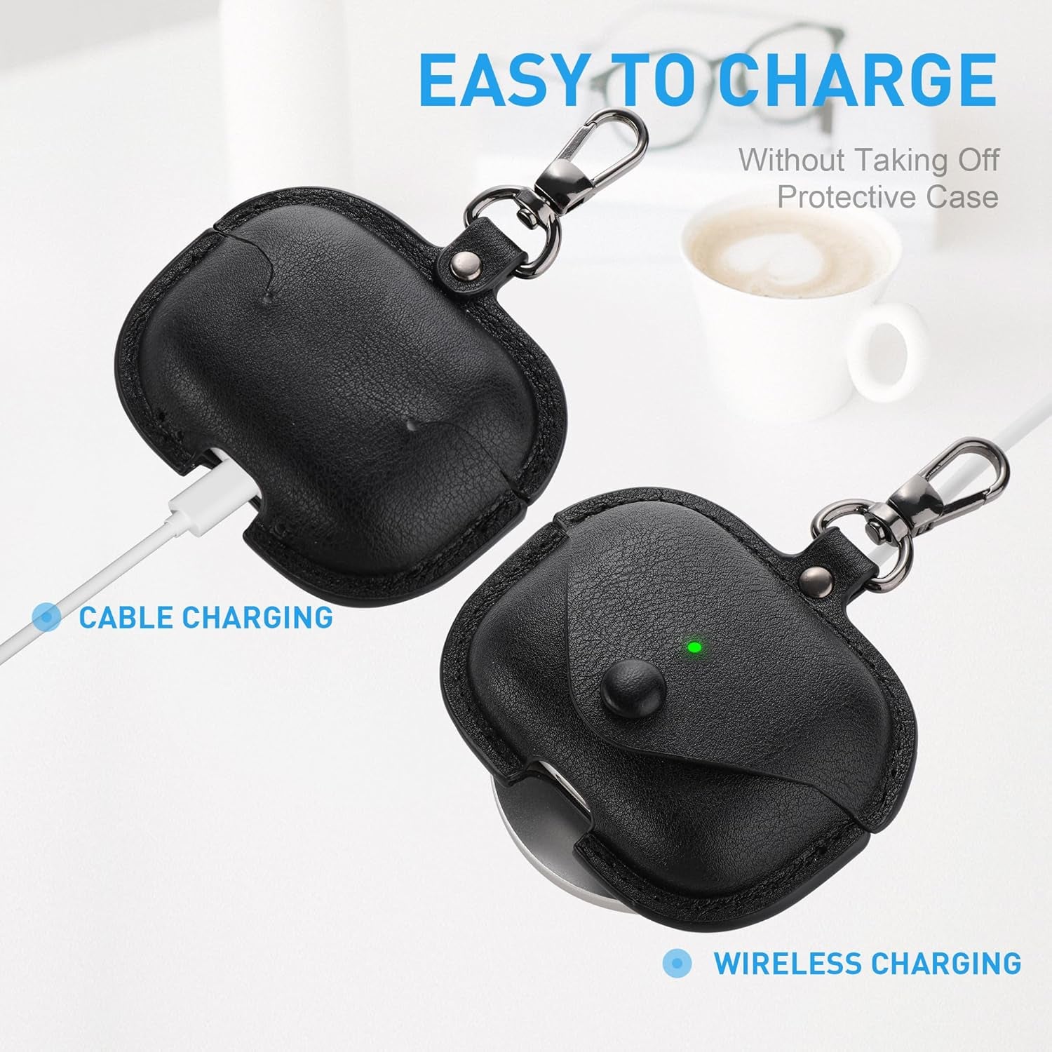 for Airpods Pro 3 Case Leather, Airpods Pro 3 Leather Case Cover with Keychain Compatible with Apple Airpod Pros 3Rd Generation 2025 (Front LED Visible),Black