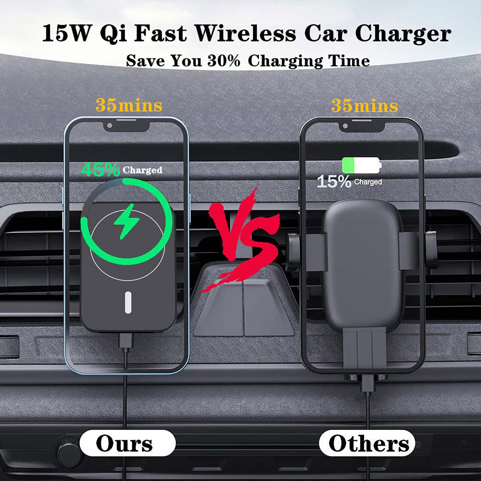 15W Wireless Magnetic Charger Car Mount Holder for Iphone 13 14 15 16 17 Pro Max
