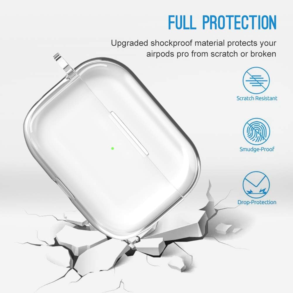 Compatible Airpods Pro Case Cover, Clear Airpod Pro Soft TPU Protective Case 2019 with Keychain Shockproof Cover for Apple Airpods Pro Charging Case [Front Led Visible] - Transparent