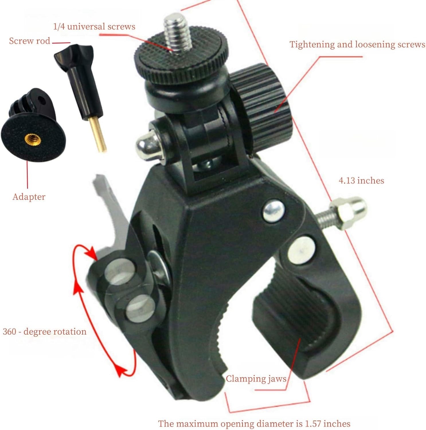 Action Camera Mount Clamp, Bike/Motorcycl