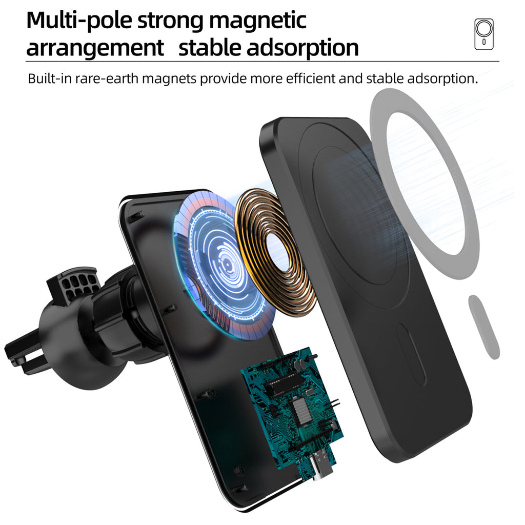 15W Wireless Magnetic Charger Car Mount Holder for Iphone 13 14 15 16 17 Pro Max