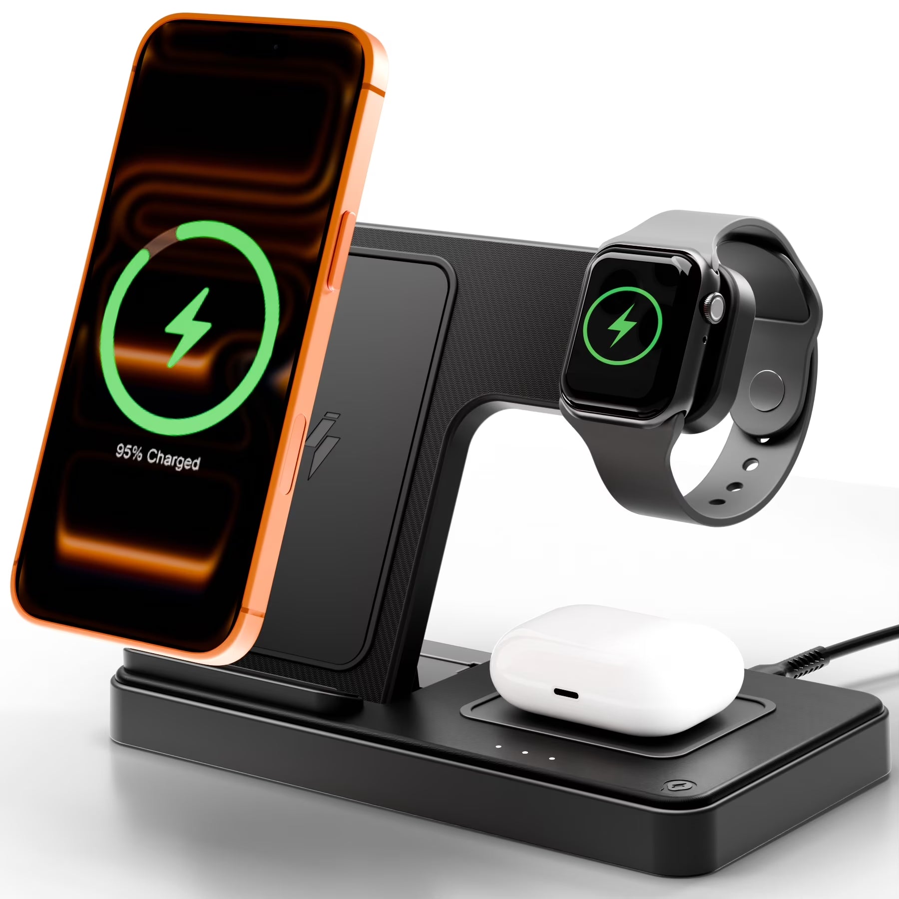 15W Wireless Charger,3 in 1 Charging Station Compatible with Iphone 17 16 15 14 13 12 11 Pro Max plus XS XR X 8, Fast Charging Dock Compatible for Apple Watch&Airpods 4 3 Pro,No Adapter