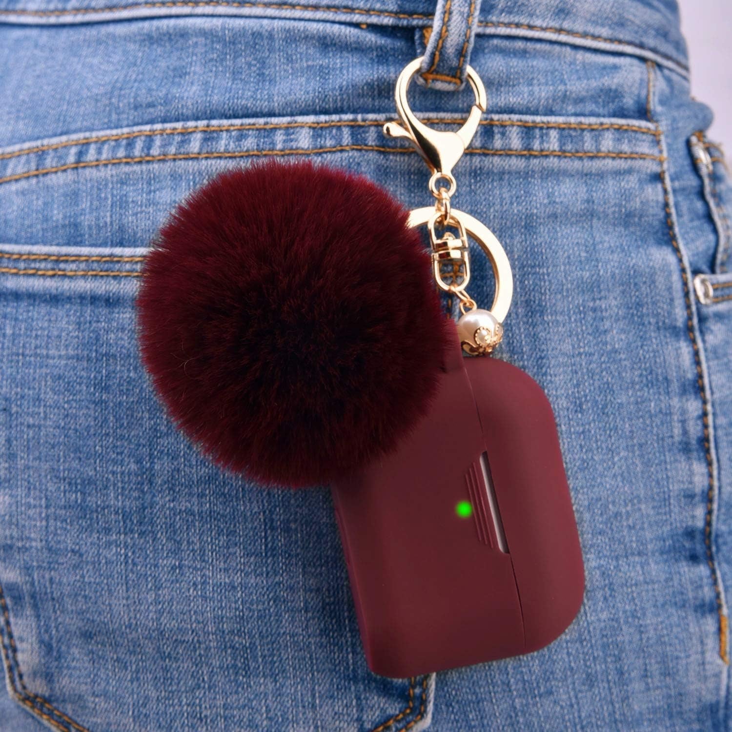 Compatible with Airpods Pro 1St Generation Case, Soft Airpod Pro Case for Airpods Pro (2019), Cute Protective Silicone Case Accessories with Pompom Keychain for Women Girl(Burgundy)