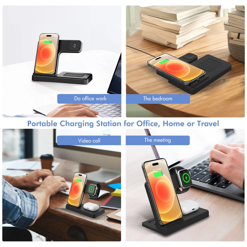 15W Wireless Charger,3 in 1 Charging Station Compatible with Iphone 17 16 15 14 13 12 11 Pro Max plus XS XR X 8, Fast Charging Dock Compatible for Apple Watch&Airpods 4 3 Pro,No Adapter