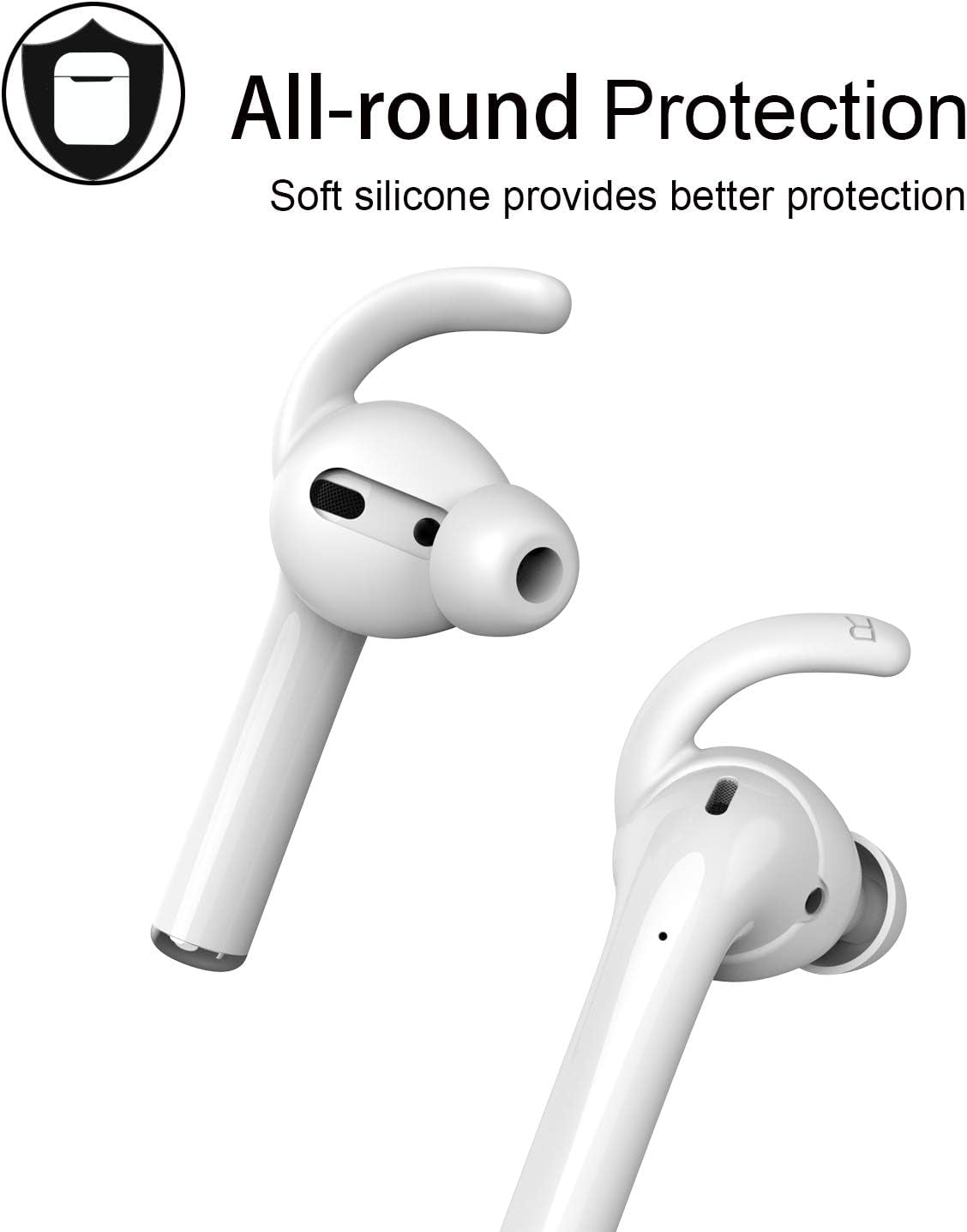 Anti-Slip Earhooks Soft Silicone Skin Compatible with Apple Airpods 2 & 1 Lightweight Sound Quality Enhancement for Headphones Outdoor Activities In-Ear Earhook 2 Pairs White